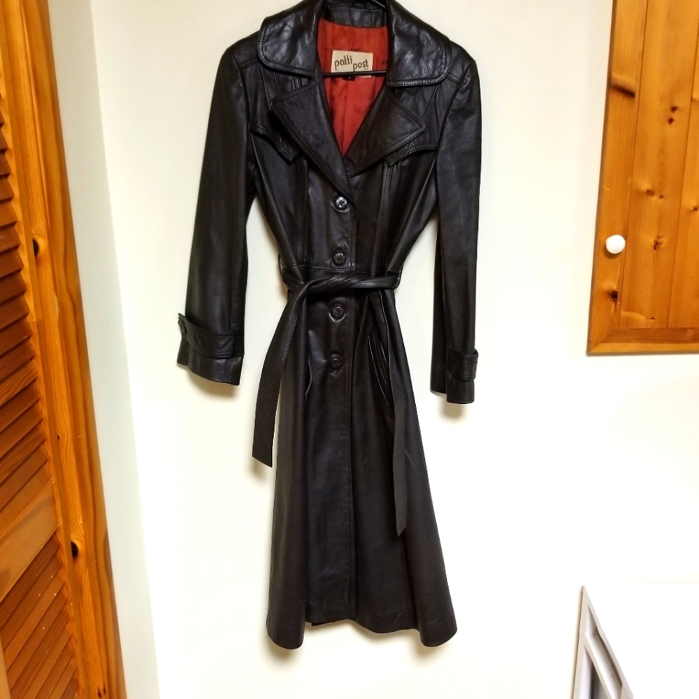 100% vintage genuine leather womens trench coat